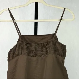 Lulumari Tank Top Womens Medium Brown Sequins Front Smocking Waist Satin Blouse thumbnail 4