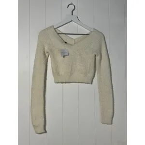 American Eagle Outfitters NWT XS Ribbed Cropped Off Shoulder Sweater Cream thumbnail 3