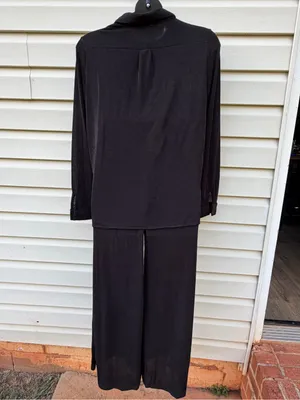 Easel Los Angeles Black 2 Piece Lounge Set Wide Leg Pants Medium New thumbnail 4
