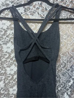 Bombshell Sportswear Charcoal Grey Scoop Neck criss cross back jumpsuit discont. thumbnail 2