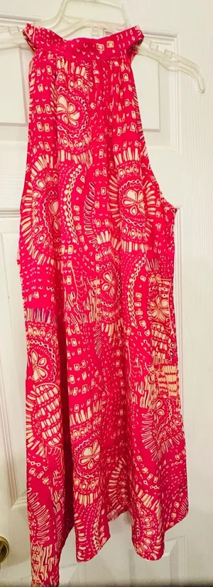 SHEIN Hot Pink Printed Halter sundress or Swim Cover-Up thumbnail 1
