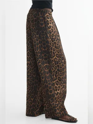 Kids Leopard Print Wide-Leg Pants - Brown/Black thumbnail 4