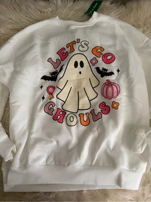 SheIn Women’s Let's Go Ghouls White Graphic Sweatshirt thumbnail 3