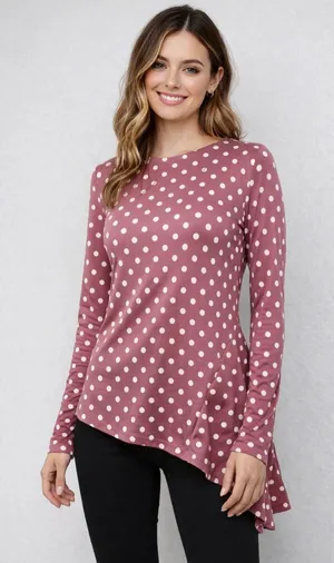 Electric Behavior Dusty Rose Polka Dot Long Sleeve Top size M‎ thumbnail 1