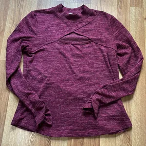 Maurices Raspberry Keyhole Light Sweater with Rouched Sleeves thumbnail 1