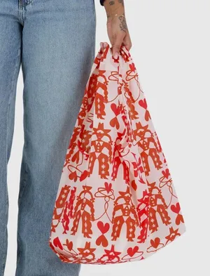 Standard Baggu Reusable Tote Bag in Red & White Cowgirl Print Folds to 5x5 NWT thumbnail 2