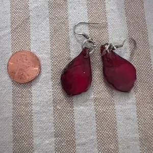 Glass‎ Red and Silver Dangly Earrings thumbnail 2