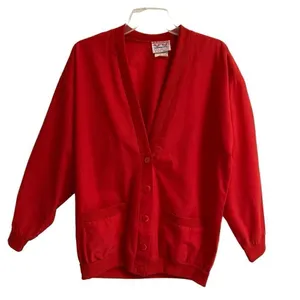 Vintage Liberation Red Varsity V-neck button up‎ 100% cotton jacket L* thumbnail 1