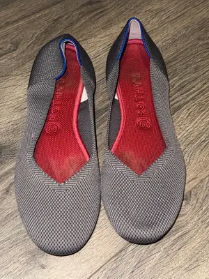 Rothy's Gray Knit Ballet Flats with Red Insole and Blue Trim thumbnail 1