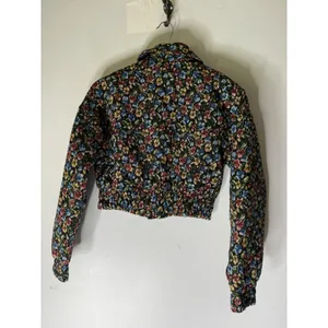 NWT Kimchi Blue Jacket Womens Small Black Floral Tapestry Cropped Quilted Zip Up thumbnail 2