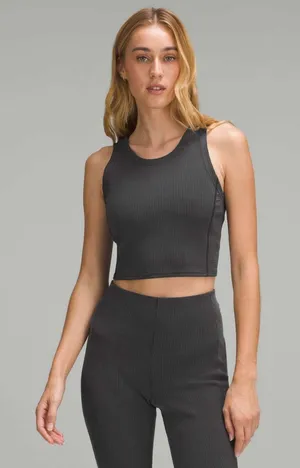 Sz 4 Lululemon Ribbed Softstreme Cropped Tank Top Black thumbnail 1