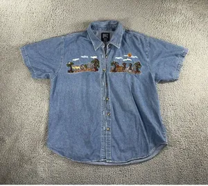 Vintage Quizz‎ Noahs Arc Shirt Women 20 Blue Jean Denim Button Up thumbnail 1