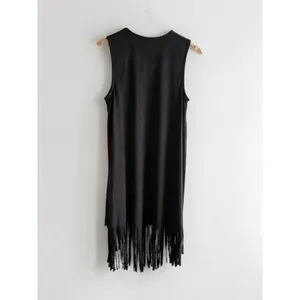 New York & Company Womens XS Black Fringe Hem Longline Open‎ Front Vest thumbnail 2