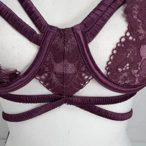 Vera Large Cage Bralette Plum Purple Lace Strappy Adjustable 30018 New Sexy Edgy thumbnail 3