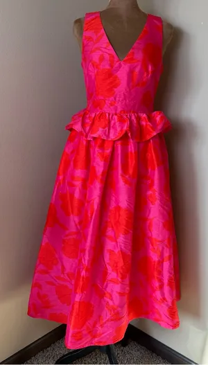 NWT Kate Spade x Target Peplum Ruffle Midi Dress Women 0 Red Pink Cocktail Party thumbnail 1