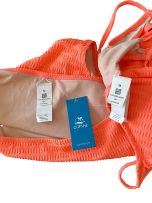 CUPSHE - NWT Coral Bikini Set Textured High Waist Lace-Up Back Swimwear SZ M thumbnail 7