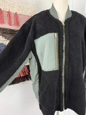 Free People Rivington Jacket Black Olive Sz L NWT thumbnail 4
