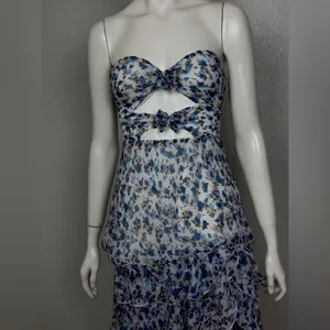 Majorelle Emelia Midi Blue Floral Zip CutOut Lined Strapless Dress Size XS K-54 thumbnail 11