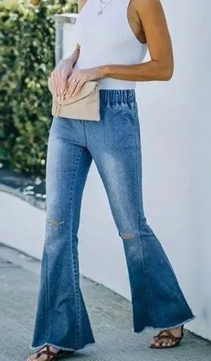 High waisted Distressed flare jeans Blue Size XL thumbnail 1