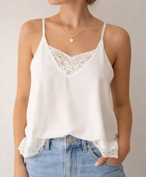 Entro White Lace Trim Cami Tank Top Size Small Flowy Boho Feminine Blouse thumbnail 1
