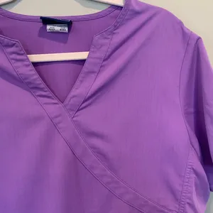 Sanibel Scrubs Women’s Large Light Purple Faux Wrap Short Sleeve Scrub Top thumbnail 2