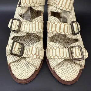 FREEBIRD by Steven Quail Ivory Textured Snake Leather Buckle Gladiator Sandals 9 thumbnail 6