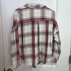 Lou & Grey LOFT red plaid crossover‎ high low cropped collared casual shirt XS thumbnail 7