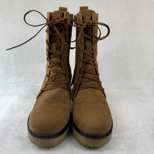 Oasis Society Tan Suede Lace Up Combat Boots Side Zip Lug Sole Block Heel Size 8 thumbnail 4
