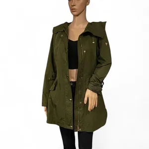 Guess Olive Green Hooded Utility Coat Size S Lace-Up Sides Lightweight Outerwear thumbnail 2