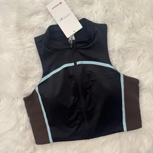 Lululemon Satin Shine Full Zip Tank Top Black Walnut Crunch Foam Cloud Large thumbnail 3