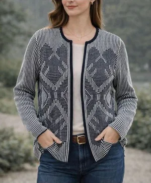 Pendleton Open Front Geometric Print Cardigan Sweater Size: Med thumbnail 1