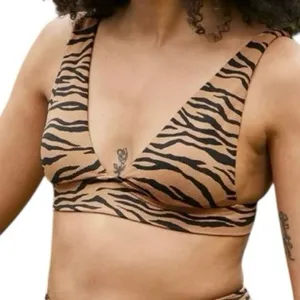 Aerie Pique Animal Zebra Print‎ Tan Triangle Bikini Top Size Medium thumbnail 1