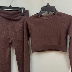 Chocolate Brown High-Waisted Knit Leggings and top thumbnail 2