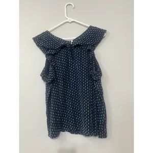 Loft Navy Blue Clip Ruffle Tiered Shirt Medium beach flowy thumbnail 5