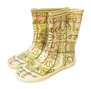 Vintage Coach Ursula Gold Ivory Women’s Waterproof Rain Boots Size 8 thumbnail 1