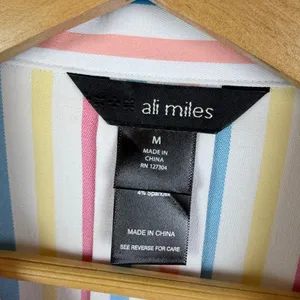 Ali Miles Rainbow Striped Blouse Medium Multicolor Pastel Colorful Office Bright thumbnail 6