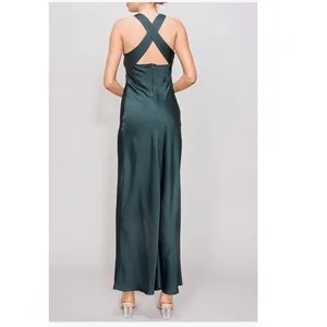 MELLODAY Ruched Cowl Neck Bias Cut Satin Maxi Dress, Large, Hunter Green, NWT thumbnail 4