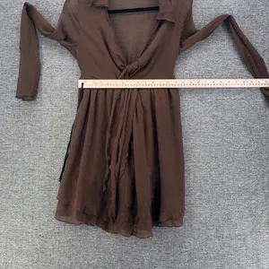 Urban Outfitters Mini Drress S Brown Tie Front Long Bell Sleeve‎ Boho Y2K Fairy thumbnail 12