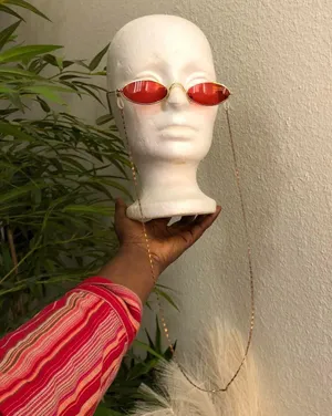 RARE 90s Vintage Retro Red Gold oval round sunglasses with chain-Unisex #hippie #boho #hipster #indie #festival thumbnail 3