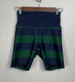 Beach Riot Sport Navy Green Striped‎ Bike Shorts High Waisted Small Made in USA thumbnail 1