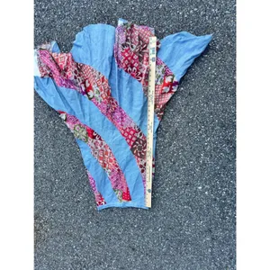70s Vintage Spiral Patchwork Maxi Skirt Blue Denim Boho Floral Red Pink 23 Waist thumbnail 4
