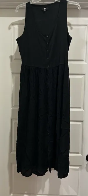Frye Ladies Button Front Knit Midi Dress Size Large Black Gothic Witchy Casual thumbnail 1