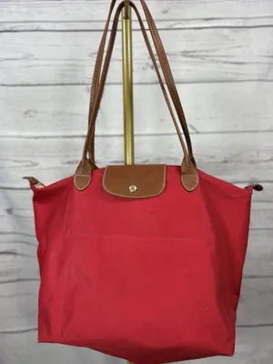 Longchamp Le Pliage Tote Bag Lot of 2 Red Gray Nylon Leather AS IS thumbnail 1
