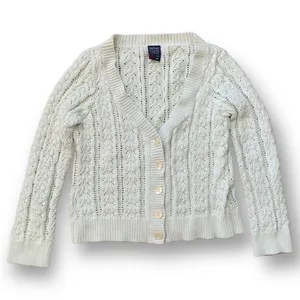 Vintage 90s Fitted Cable Knit‎ Cardigan Sweater Cropped Pastel Pistachio Green thumbnail 7