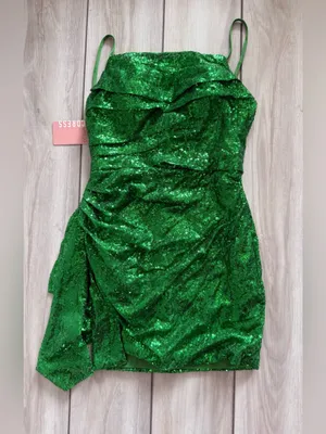 ABCDress Sequin Spaghetti Strap Mini Dress Green Size 8 NWT thumbnail 6