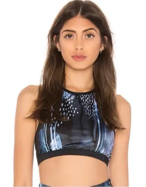 BEYOND YOGA Lux Blocked Out Racerback Rainy Clouds Blue Black Crop Top SzS thumbnail 1