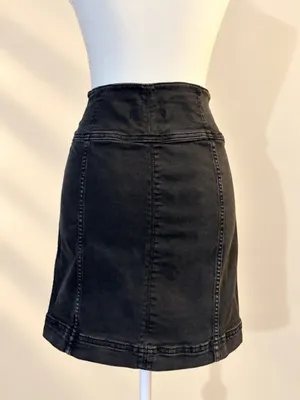 Free People Size 8 Black Denim Corset Lace Up High Waist Mini Skirt thumbnail 5