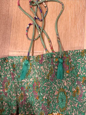 Karma Highway Green Floral‎ Patchwork Maxi Dress with Smocked Bodice tie neck OS thumbnail 4