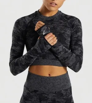 Gymshark Camo Long Sleeve Crop Top thumbnail 1