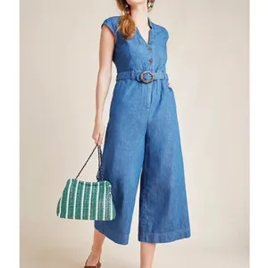 Pilcro and the Letterpress Anthropologie‎ Blue Denim Wide Leg Belted Jumpsuit 2 thumbnail 4